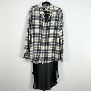 Furst of a Kind Womens Hi Low Long Sheer Back Plaid Button Up Shirt Oversize OS